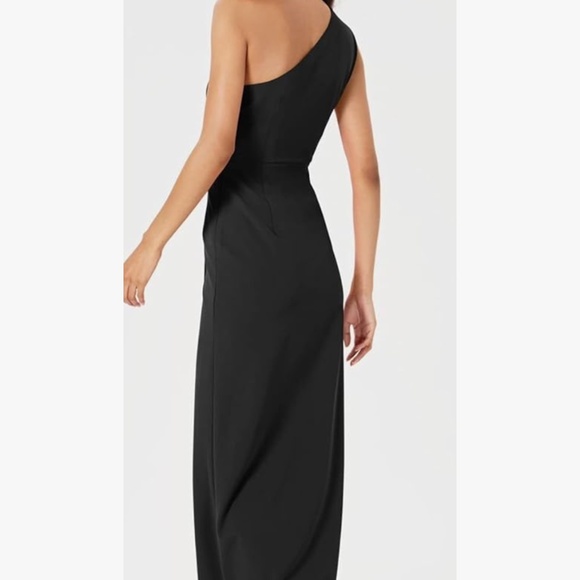 Calvin Klein Womens One Shoulder Gown with Waist Ruch Black Wrap Skirt Size 8 - Picture 3 of 14